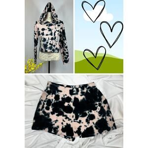 525 America Revolve Dip Dye French Terry Hoodie & Terry Shorts Pink Black M